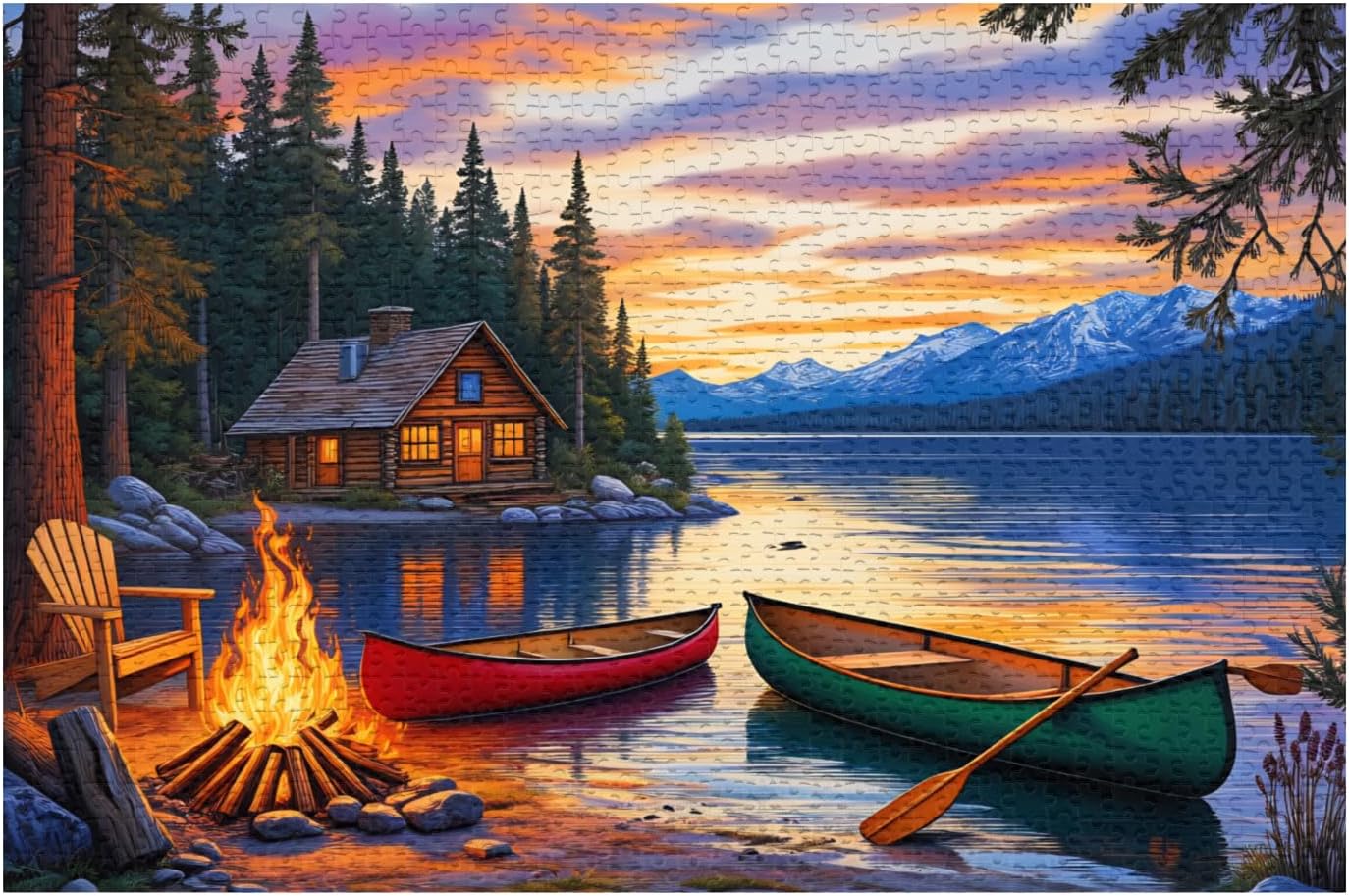1000 Pieces Puzzle for Adults - Lake Scene Jigsaw Puzzles - Sunset Campfire Challenging Puzzle for Family Game - Unique Gift for Puzzle Enthusiasts & Home Decor - 20.5 X 15 in