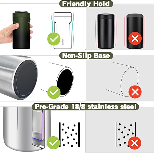 Miniatura 41 de Enfriador de latas universal aislado 3 en 1 – Aislador al vacío de doble pared de acero inoxidable delgado para botellas de cerveza de lata regular