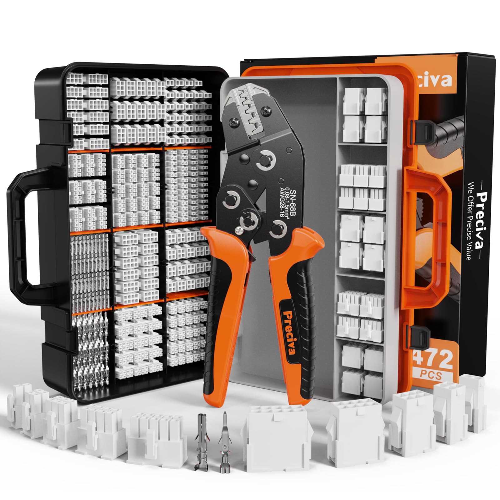 Preciva Crimpzangen Set 472-teilig | Inkl. Mini-Fit Jr. Stecker 2/4/6/8/10 polig | Profi Crimpwerkzeug für Dupont, Molex, JST-PH/XH, KF2510, AMP/TE | 0,08-1,5mm²