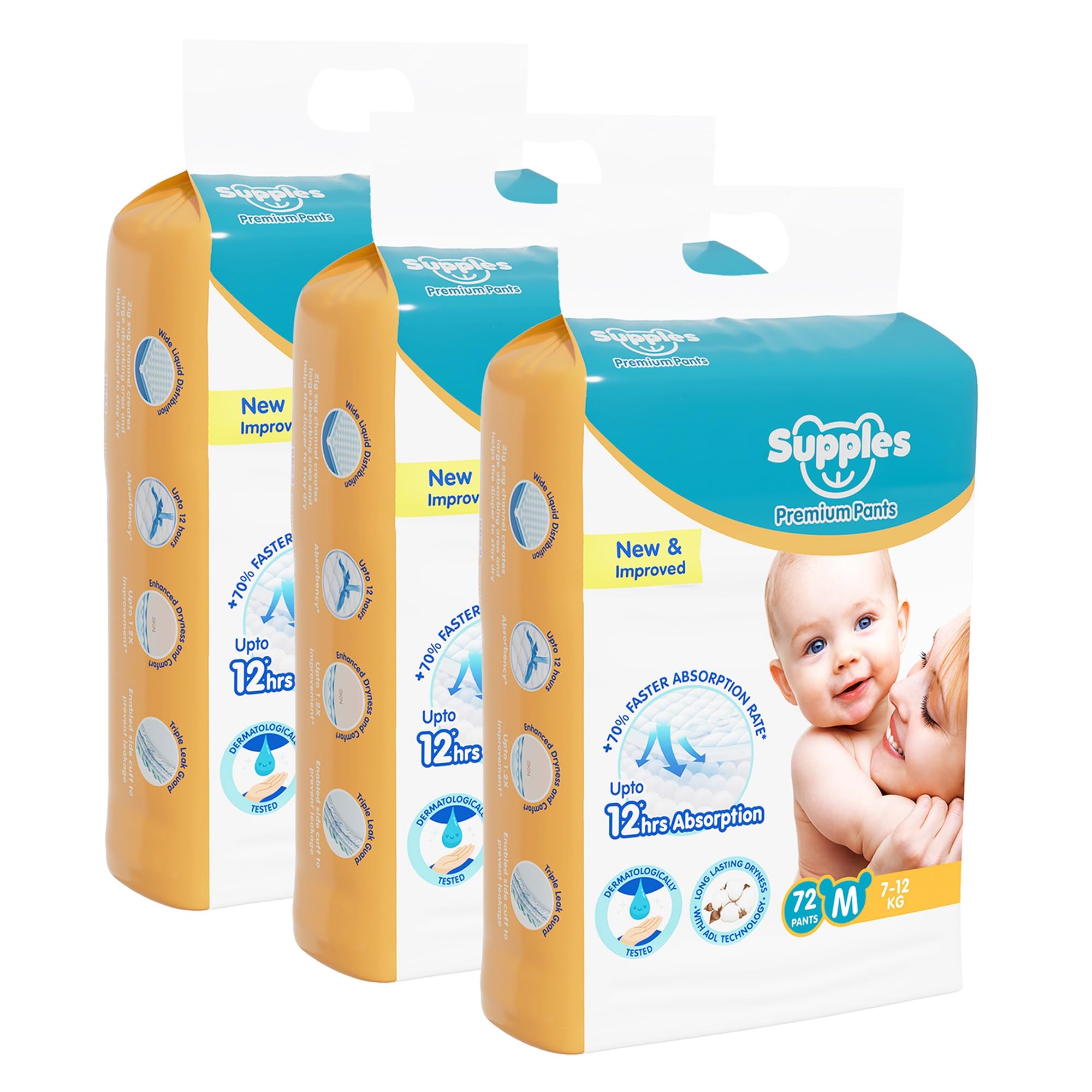 Amazon Brand - Supples Premium Diapers, Medium (M), 216 Count, 7-12 Kg, 12 hrs Absorption Baby Diaper Pants (B07XZFKR6J) Amazon Price History, Amazon Price Tracker