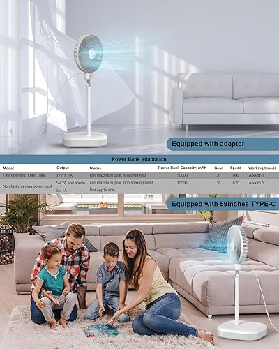 Miniatura 7 de EVYON Ventilador de pie de 12.8 pulgadas, ventilador silencioso de 15 db para dormitorio, ventilador plegable con control remoto, motor de CC de