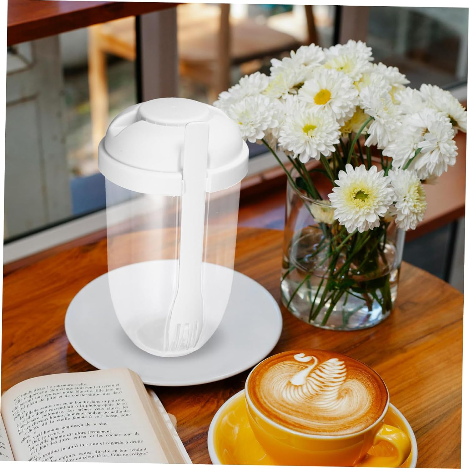 Breakfast Salad Shaker Cup with Fork, Portable Leakproof Plastic