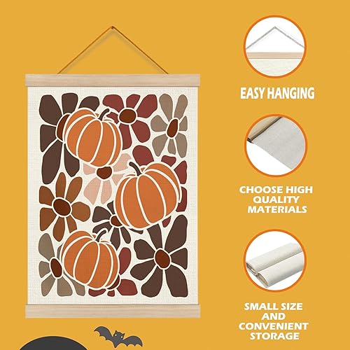 Miniatura 6 de ZOFGUO Arte de pared de calabaza de otoño, Groovy 70, marco para colgar pósteres de calabaza, estilo retro bohemio y floral, decoración de pared