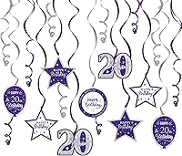 Vista 29 de Serpentinas de remolinos de cumpleaños feliz de 16 años con purpurina azul y plateada - Kit de 15 piezas de remolinos colgantes para el kit