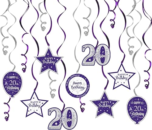 Miniatura 29 de Serpentinas de remolinos de cumpleaños feliz de 16 años con purpurina azul y plateada - Kit de 15 piezas de remolinos colgantes para el kit