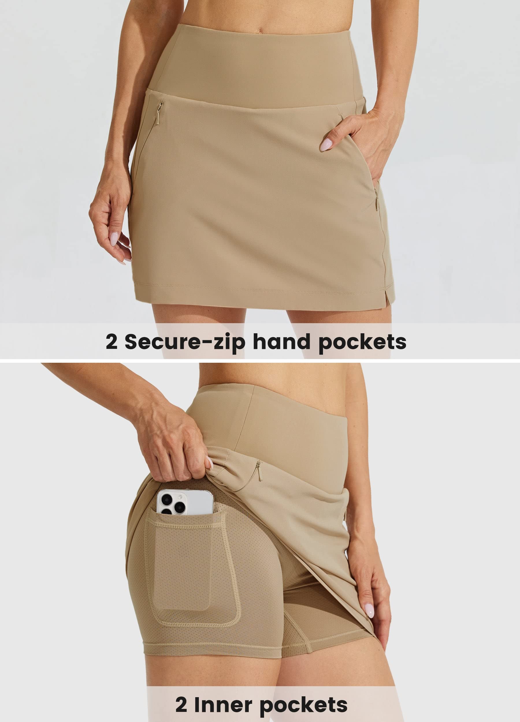 Willit Faldas de golf para mujer, con bolsillos con cremallera, cintura alta, elásticas, de secado rápido, para tenis, estilo casual