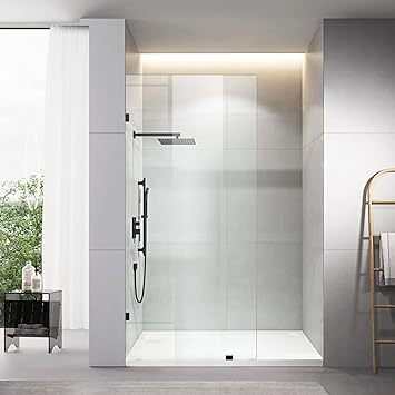 36" W x 78.75" H Shower Screen, Fixed Frameless Shower Glass Panel with 3/8"10mm SGCC Clear Tempered Glass, Single Shower Door for Bathroom Matte Black, 36" W x 78.75" H