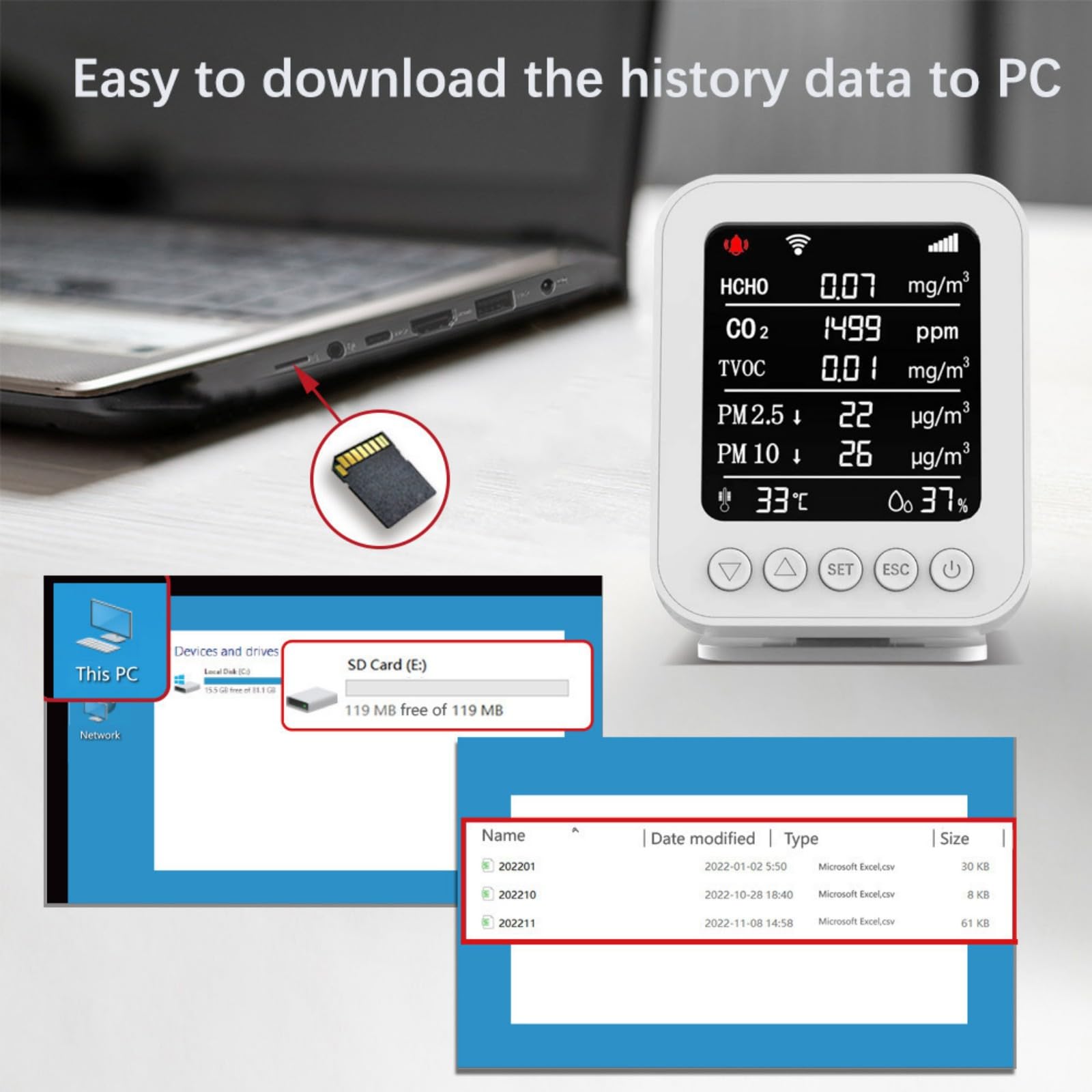 Indoor Air Monitor PM2.5 Formaldehyd Detektoren mit Temperatur für Zuhause Easy Carry Formaldehyd TVOC Detektoren