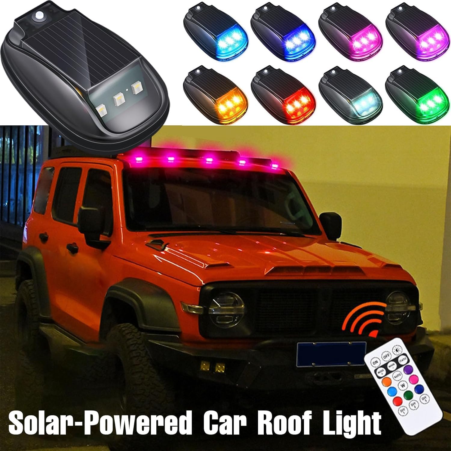Solar Cab Lights for Truck Wireless – 8-Color Changing, Solar Cab Lights with Remote Control, Multi-Mode Lighting, Smart Auto On/Off, Solar Powered Cab Roof Lights,No Drill for Truck SUV RV (5PCS)