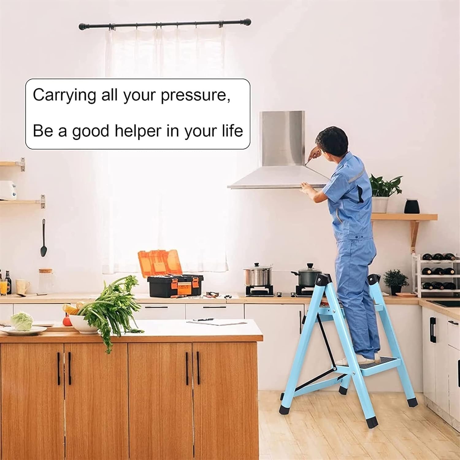 2/3 Step Ladders, Lightweight Folding Step Stool Adults with Wide Anti-Slip Pedal Convenient Handgrip Portable Steel Step Stool Stepladder (Color : 2 Step)