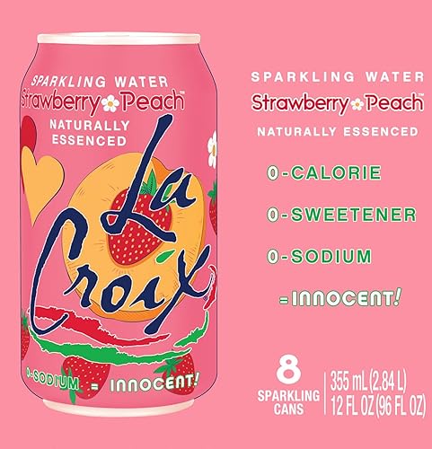 Miniatura 3 de Agua espumosa La Croix, fresa y melocotón, 12 fl oz (paquete de 8)