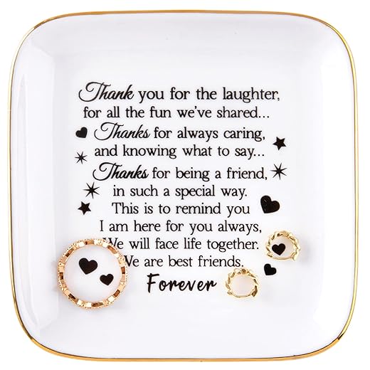 Kaidouma Friends Gifts for Women - Ceramic Ring Trinket Dish Jewelry Pate - Birthday Christmas Gifts for Best Friends Female - Friendship Gifts for Her Women Friend - Good Friends are Like Stars Gift
