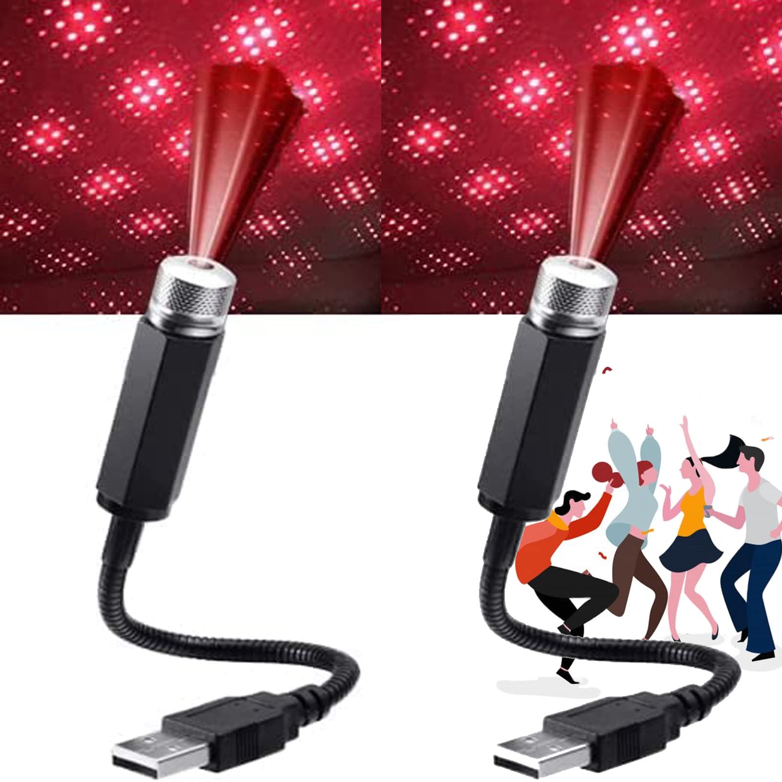 Mini Led Projection Lamp Star Night, Auto-Rotate Mini Led Projection Lamp Star Night, Mini Projection Lamp Star Night for Car, Bedroom, Living Room (2 PCS Red Light Highlight)