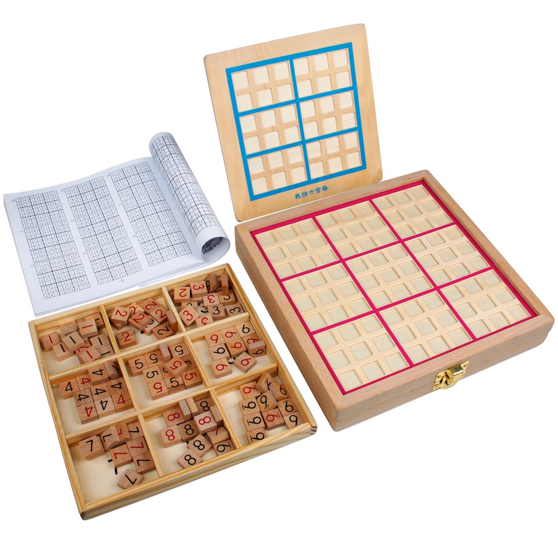 Andux Zone Sudoku Tablero Caja 3-en-1 De Madera Número de Lugar Juguete SD-03 (Rosado)