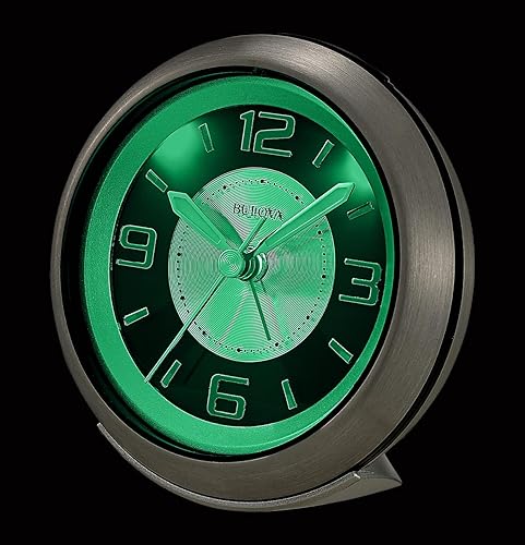 Miniatura 7 de Bulova - Reloj despertador nocturno B5027 Lite de 3.75 pulgadas de ancho x 3.75 pulgadas de alto Caja plateada cepillada Esfera iluminada Manos