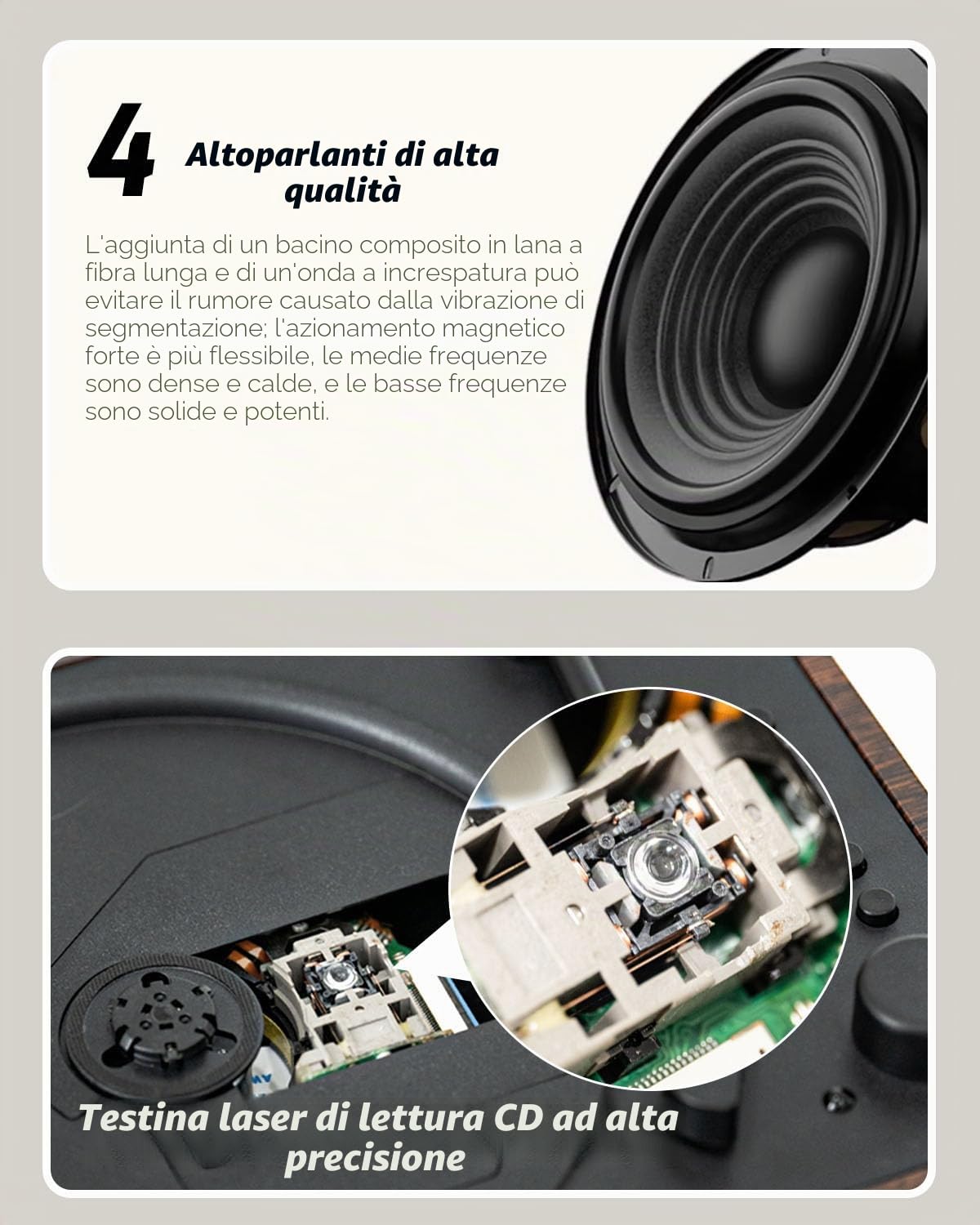 Lettori CD Portatili per la Casa Retro: Altoparlante Musicale Hi-Fi Bluetooth Batteria Integrata Telecomando Supporto AUX/USB Lettore per l'arredamento della casa Regali per gli Appassionati di Retrò