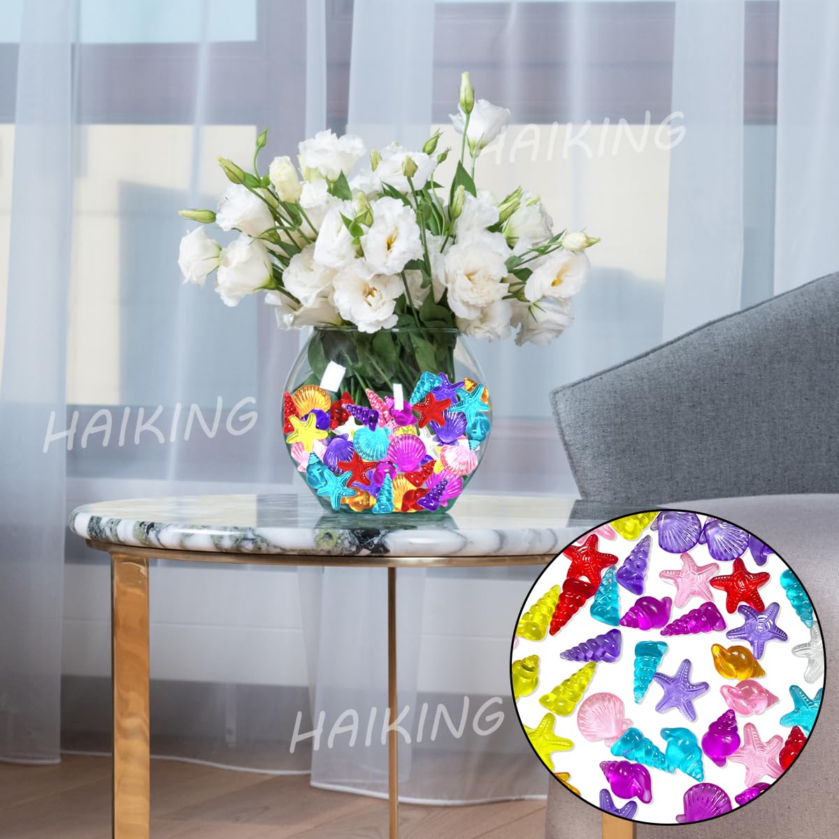 HAIKING Lot de 60 pierres précieuses colorées en acrylique pour décoration d'aquarium, sirène, fête à la piscine (environ 25 à 40 mm