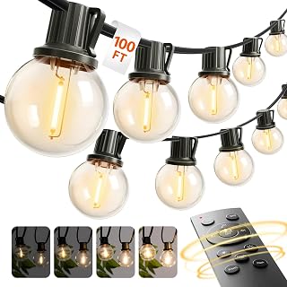 addlon 100FT Outdoor String Lights G40 Remote Dimmable, 54 Shatterproof LED Bulbs Waterproof Globe Lights for Patio Backyard Deck Porch