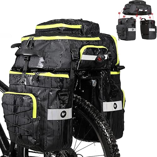 Rhinowalk Juego de bolsas de alforja para bicicleta, 3 en 1 para portabicicletas, bolsa de sillín para bicicleta, bolsa de hombro, bolsa de