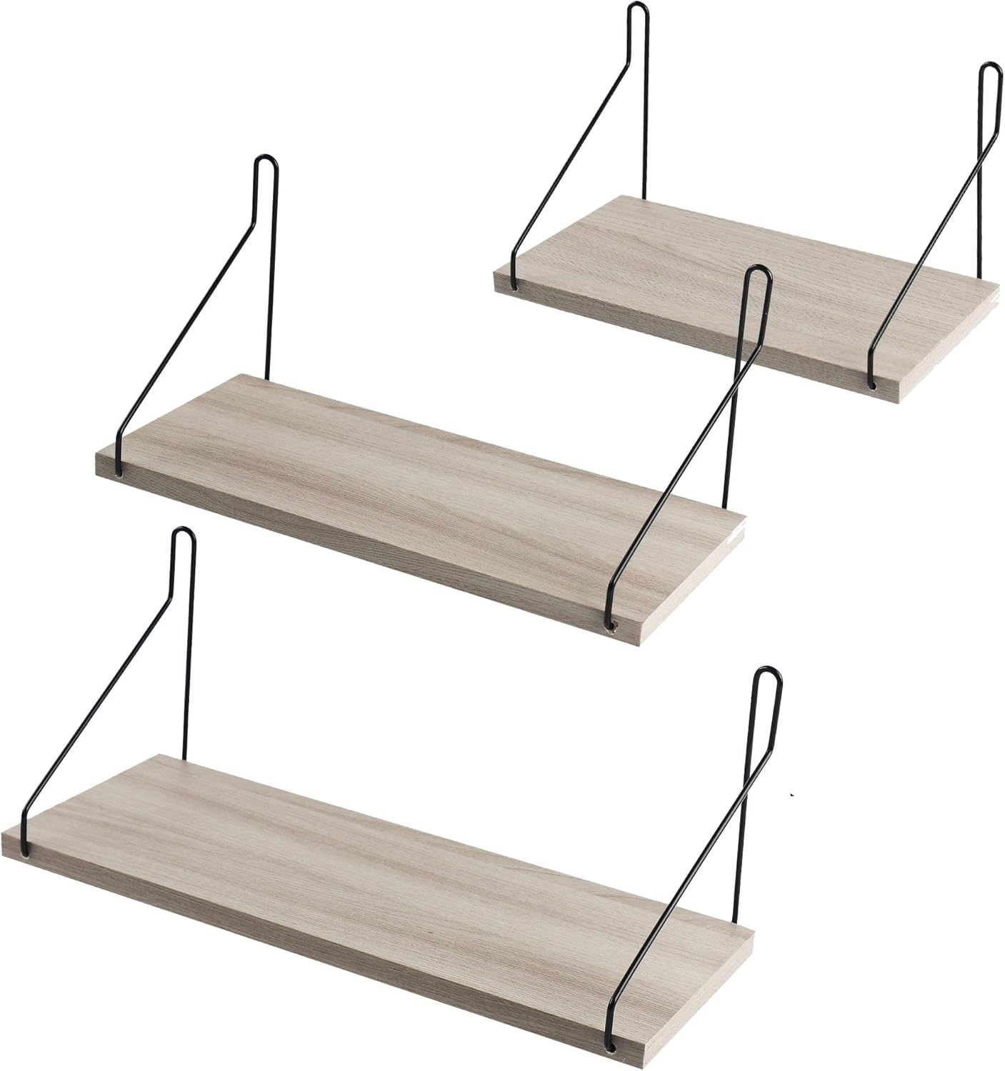 YOYAI Set of 3 Rustic Wood Wall Shelf Wall Mounted Floating Wooden Shelves Wall