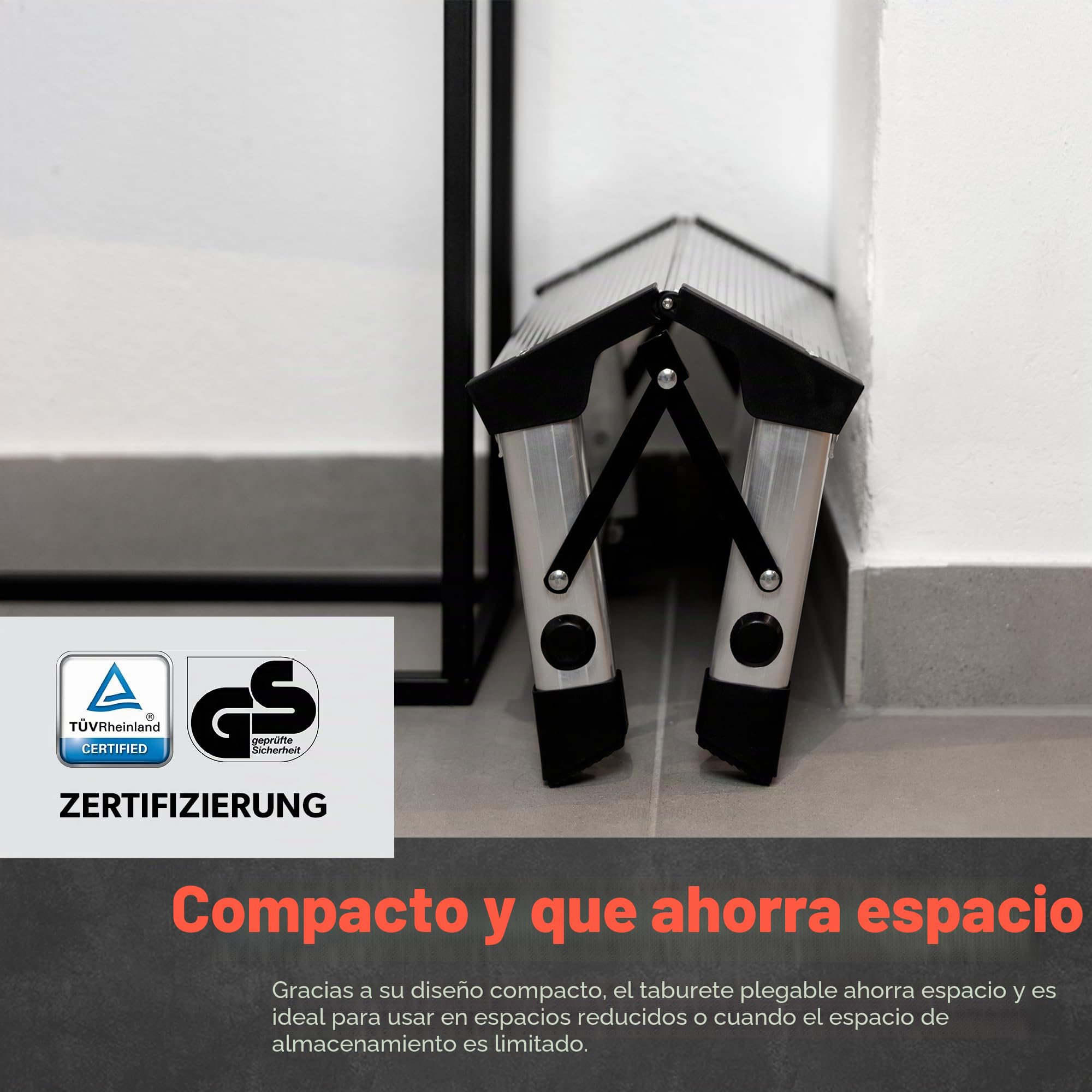 Siwitec Escalera de 1 escalón, taburete de aluminio resistente hasta 150 kg, plataforma plegable para camping, cocina y baño, certificado TÜV