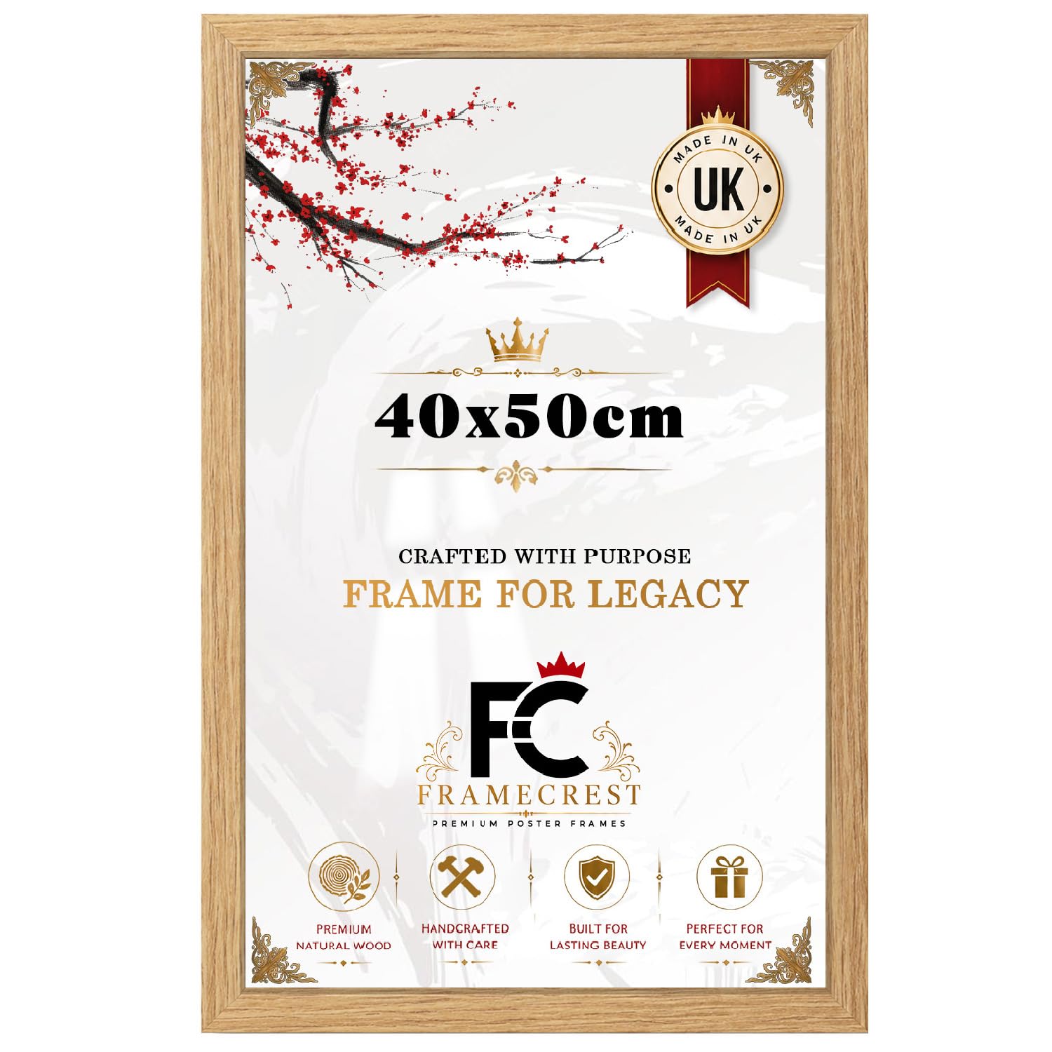 FRAMECREST Elegant MDF Poster Frame 40x50cm | Engineered Wood Construction | Landscape or Portrait Display | Ideal for Photos, Artwork, Family Memories & Gifts - [Oak]