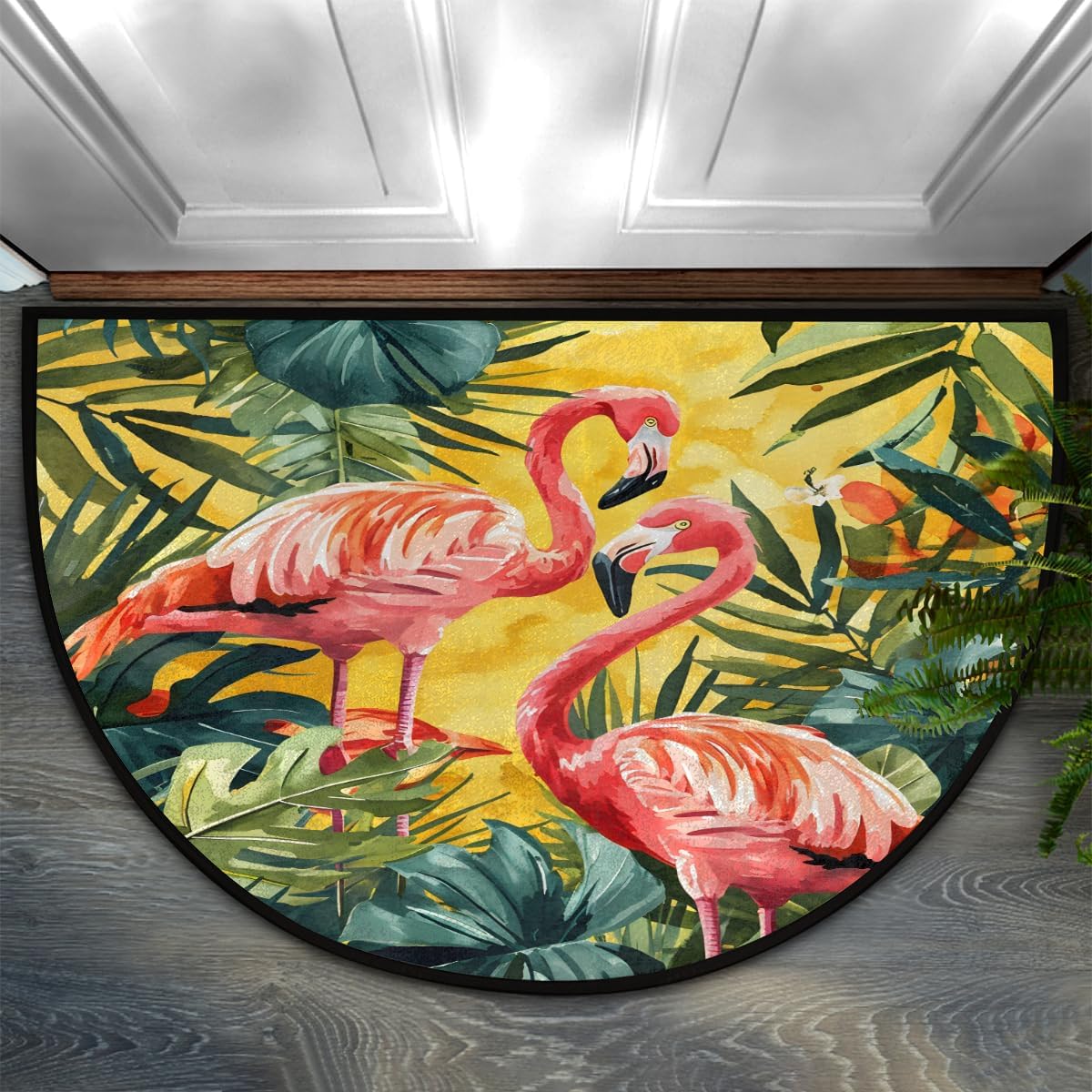 Amazon.com: Half Round Door Mat Animal Flamingo Leaf Abstract Half Moon ...