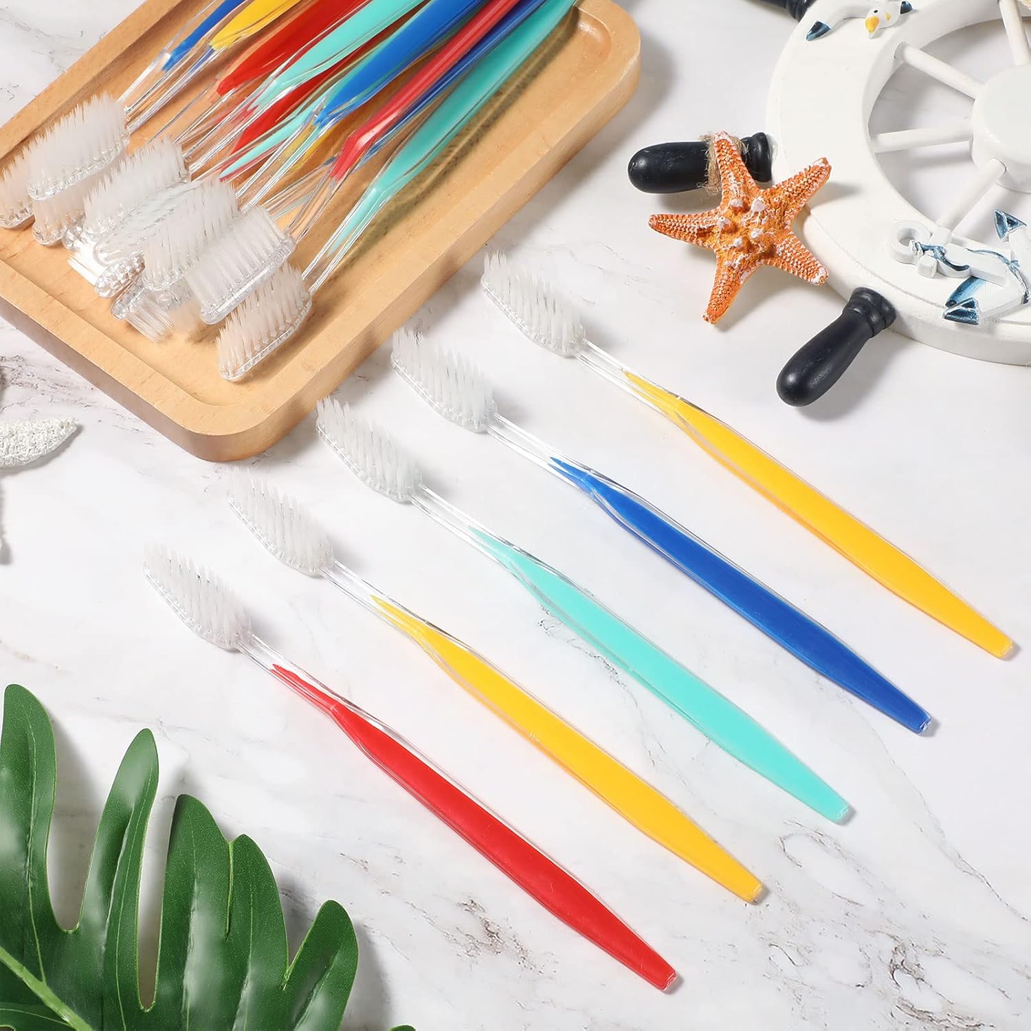 Honeydak 300 Pieces Disposable Toothbrushes Individually Wrapped Toothbrushes Medium Soft Tooth Brush Manual Travel Toothbrush Set for Adults Travel Toiletries, 6 Colors