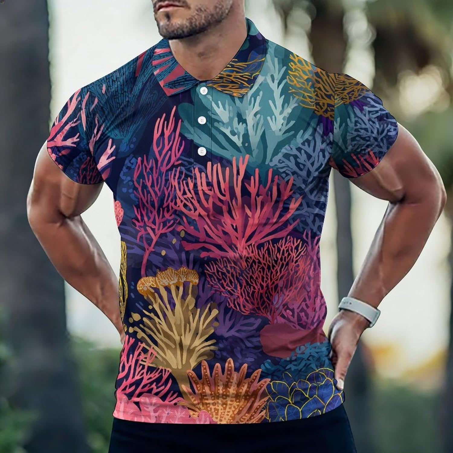 Coral Reef Ocean Golf Polo Shirts for Men Casual T Shirts 5X-Large