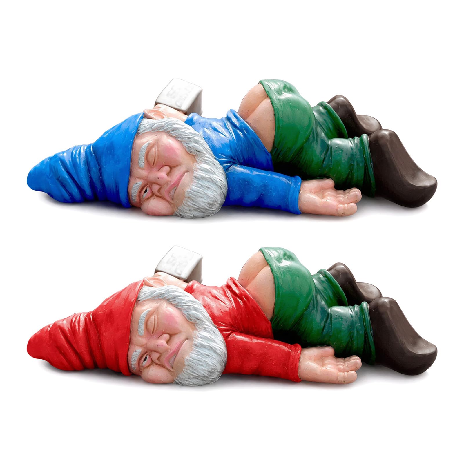 2 Pack Garden Gnomes Outdoor, Funny Drunk Gnome Statues with Exposed Butt, Resin Garden Ornaments for Lawn Patio Yard Decor