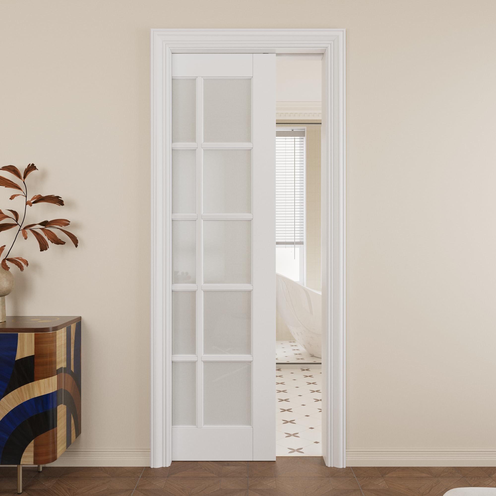 Pocket Door,10-Lite Frosted Glass Doors,Solid Door,28x80 Door