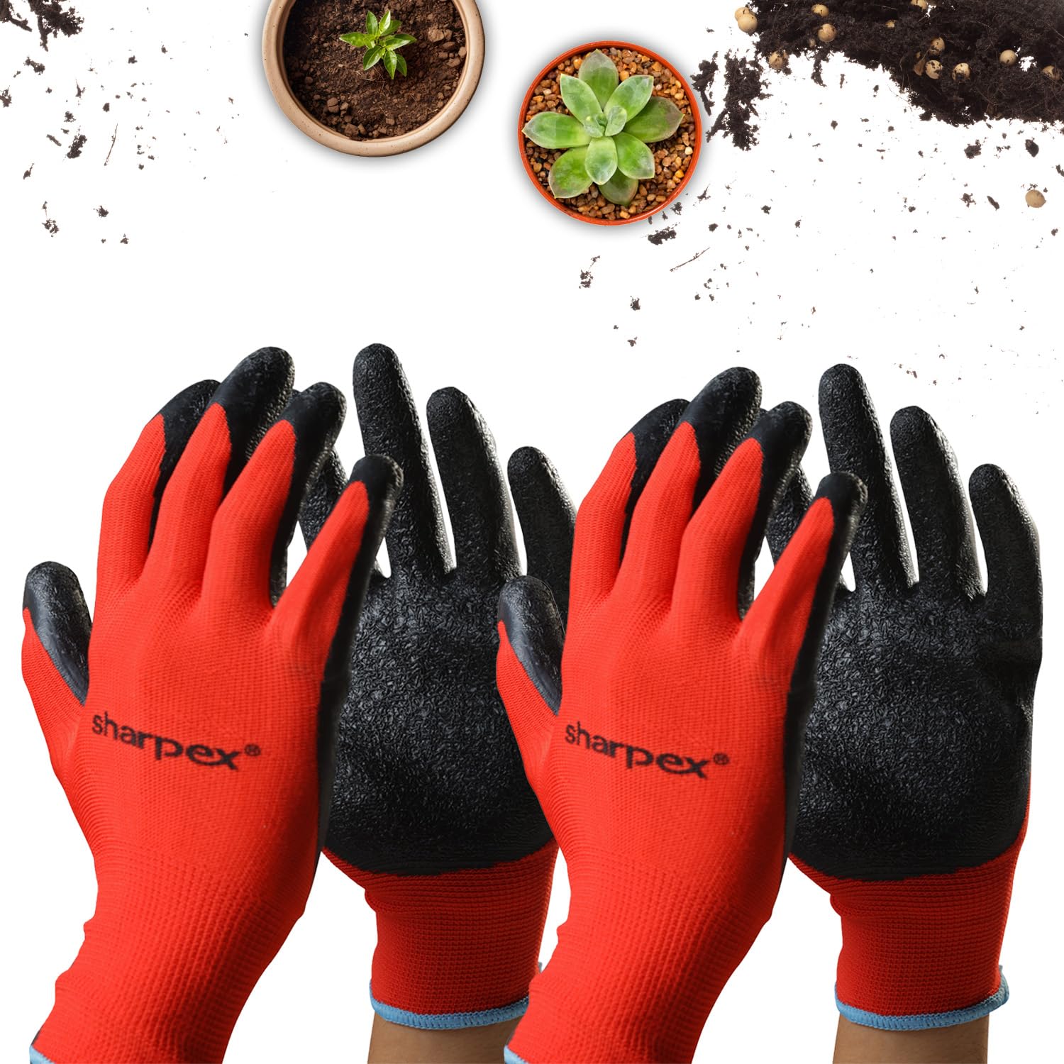 Sharpex Heavy Duty Gardening Hand Gloves for Home Garden | Breathable Latex Coated Safety Gloves for Farming, Weeding, Planting, Picking fruits, and Multipurpose Outdoor Work (2 Pair, Red and Black) (B0D3T7F3FN) Amazon Price History, Amazon Price Tracker