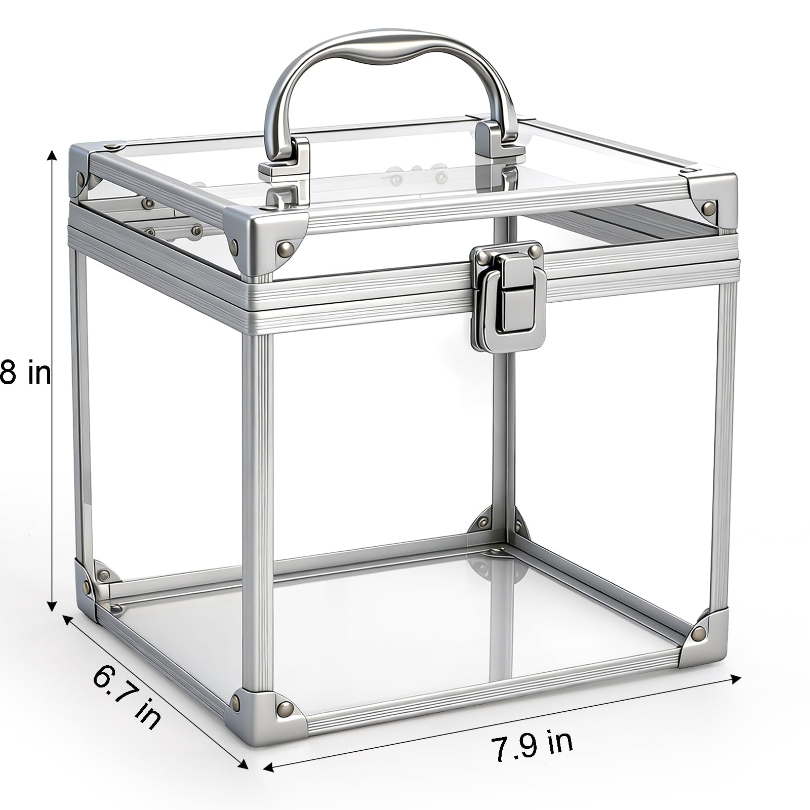Okllen Transparent Acrylic Crown Box with Portable Handle, Silver