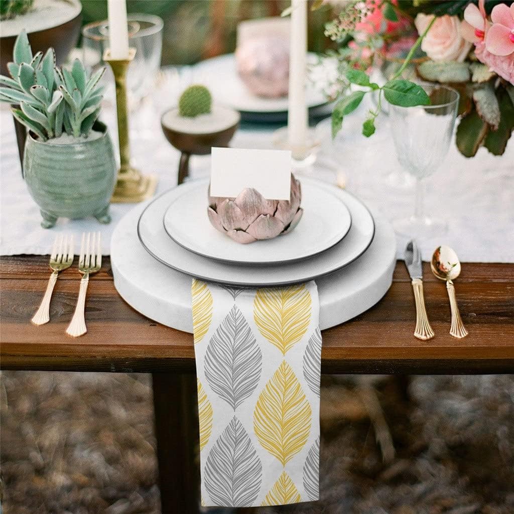 Yellow Grey Leaf Texture Cloth Napkins Set Festive Banquet Wedding Decor Tea Towel Kitchen Dinner Table(8pcs)