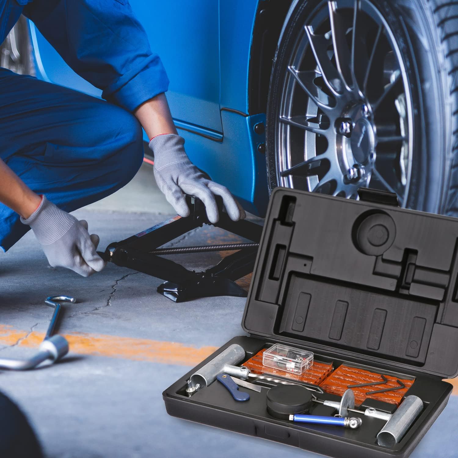 OFF ROAD BOAR Tire Repair Kit with Plugs, 52 pcs Universal Tire Plug Kit Heavy Duty Professional, Tire Patch Kit with Plug Flats for Car, Truck, Jeep, Motorcycle, RV, SUV, ATV, Tractor