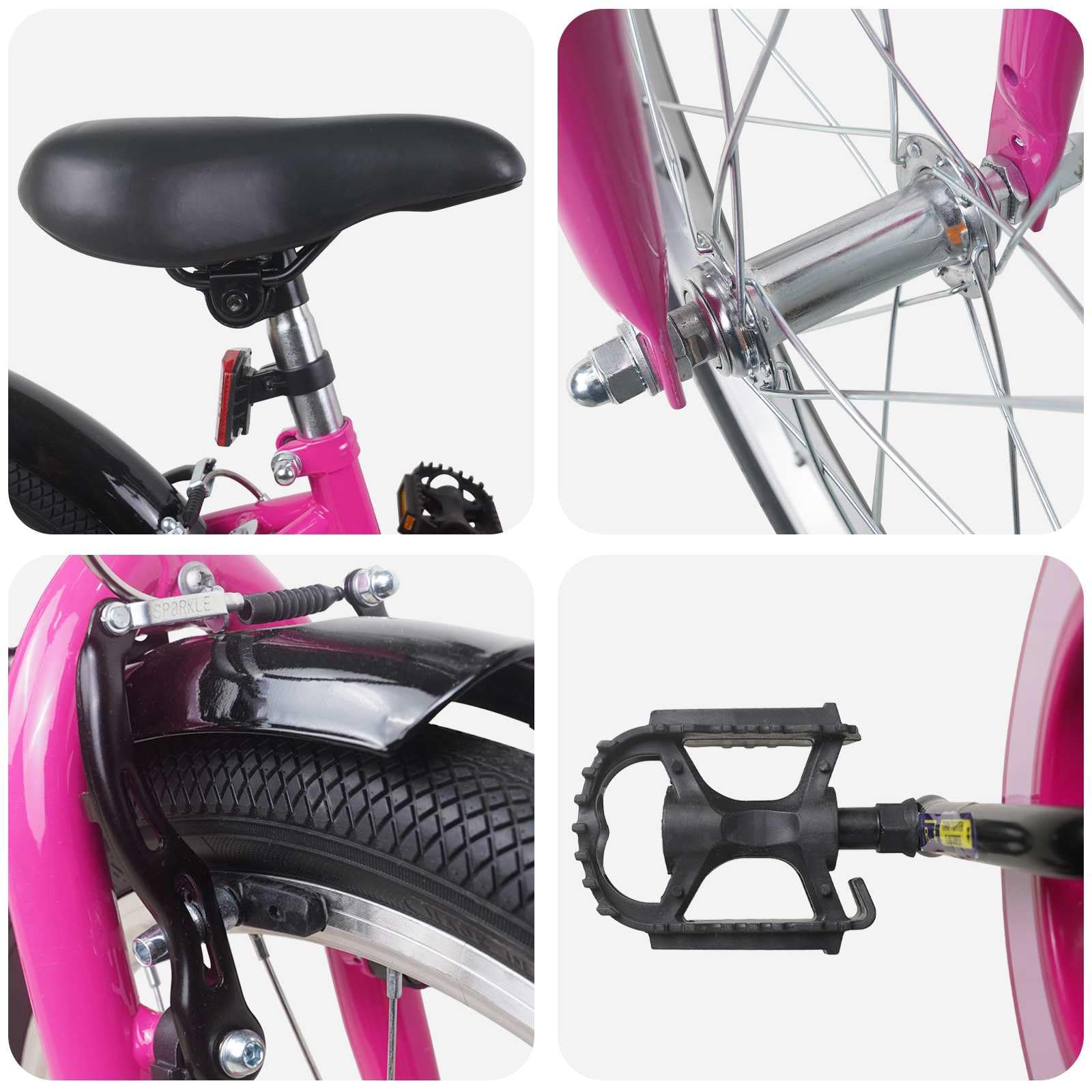 Kinderfahrrad Zoll Pink Weiß für 2-4 Jahre Stahlrahmen mit Felgenbremse, Schutzblech, Klingel und Reflektoren ideal für Outdoor, Training und Mobilität Kleiner Radfahrer