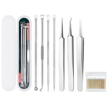 DUcare 7 Pcs Pimple Popper Tool Kit, Blackhead Remover Tools, Ingrown Hair Tweezers, Blackhead Extractor Pimple Extractor, Black Head Remover for Face