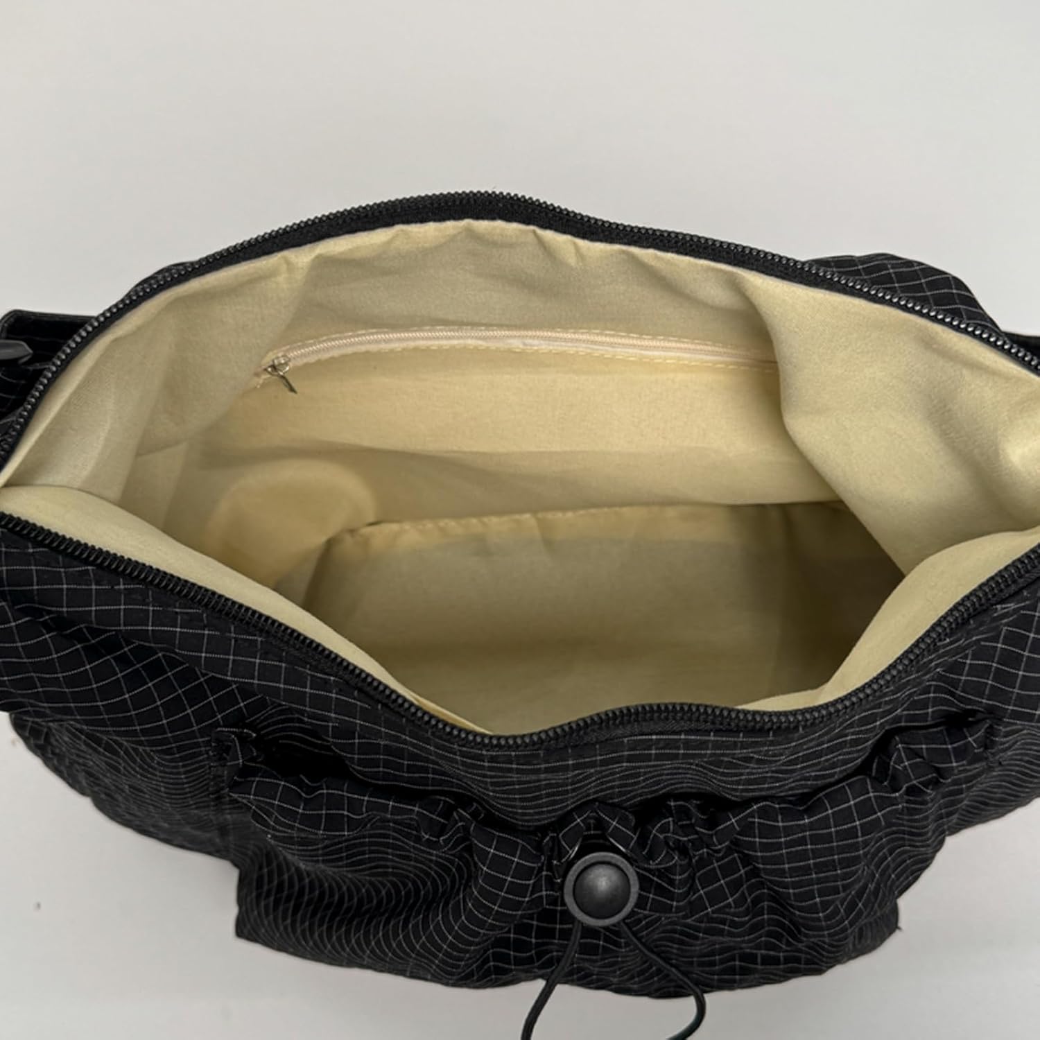 Nylon Hobo Bag Plaid Crossbody Shoulder Bag Drawstring Messenger Purse Soft Zipper Handbag Adjustable Shoulder Straps - Image 5