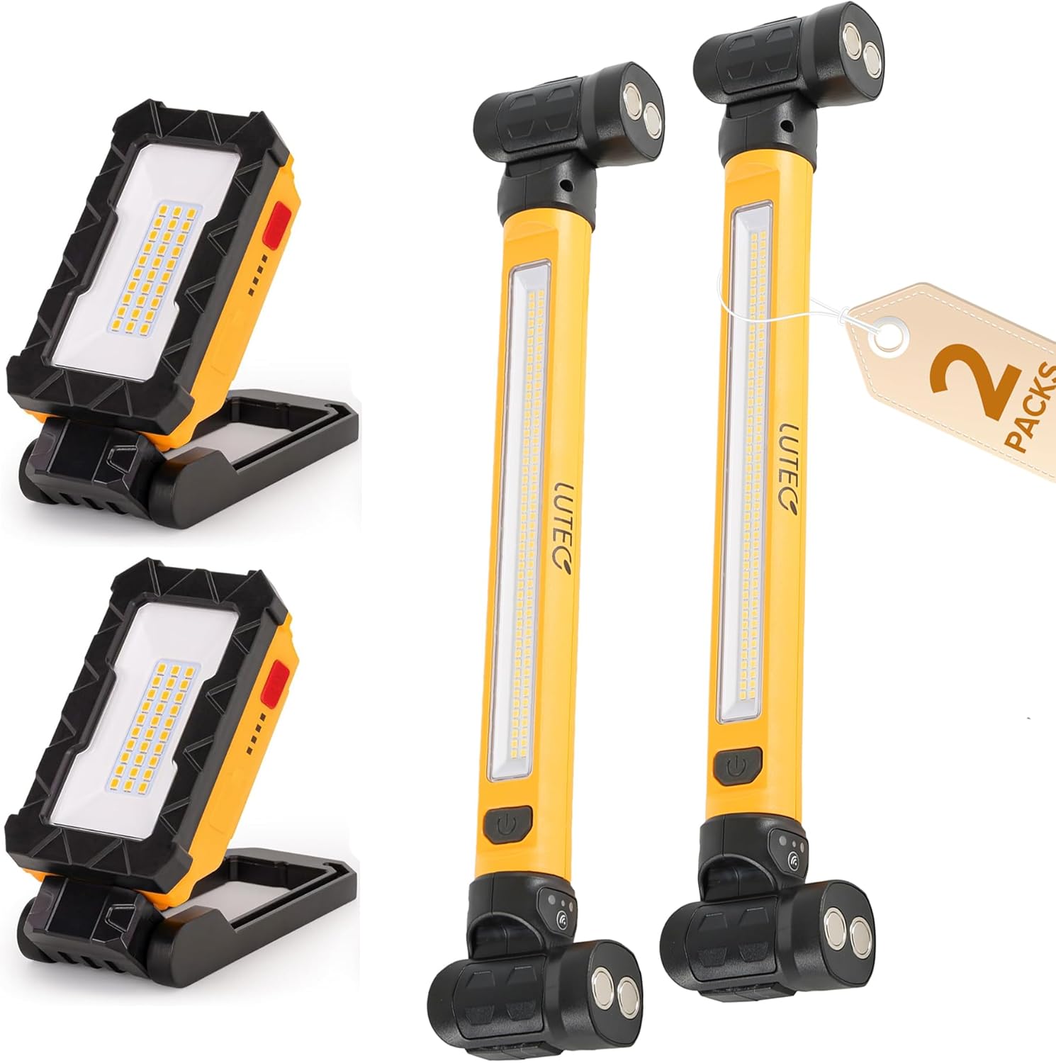 LUTEC 2 Pack Rechargeable Magnetic Work Light with Hanging Hook