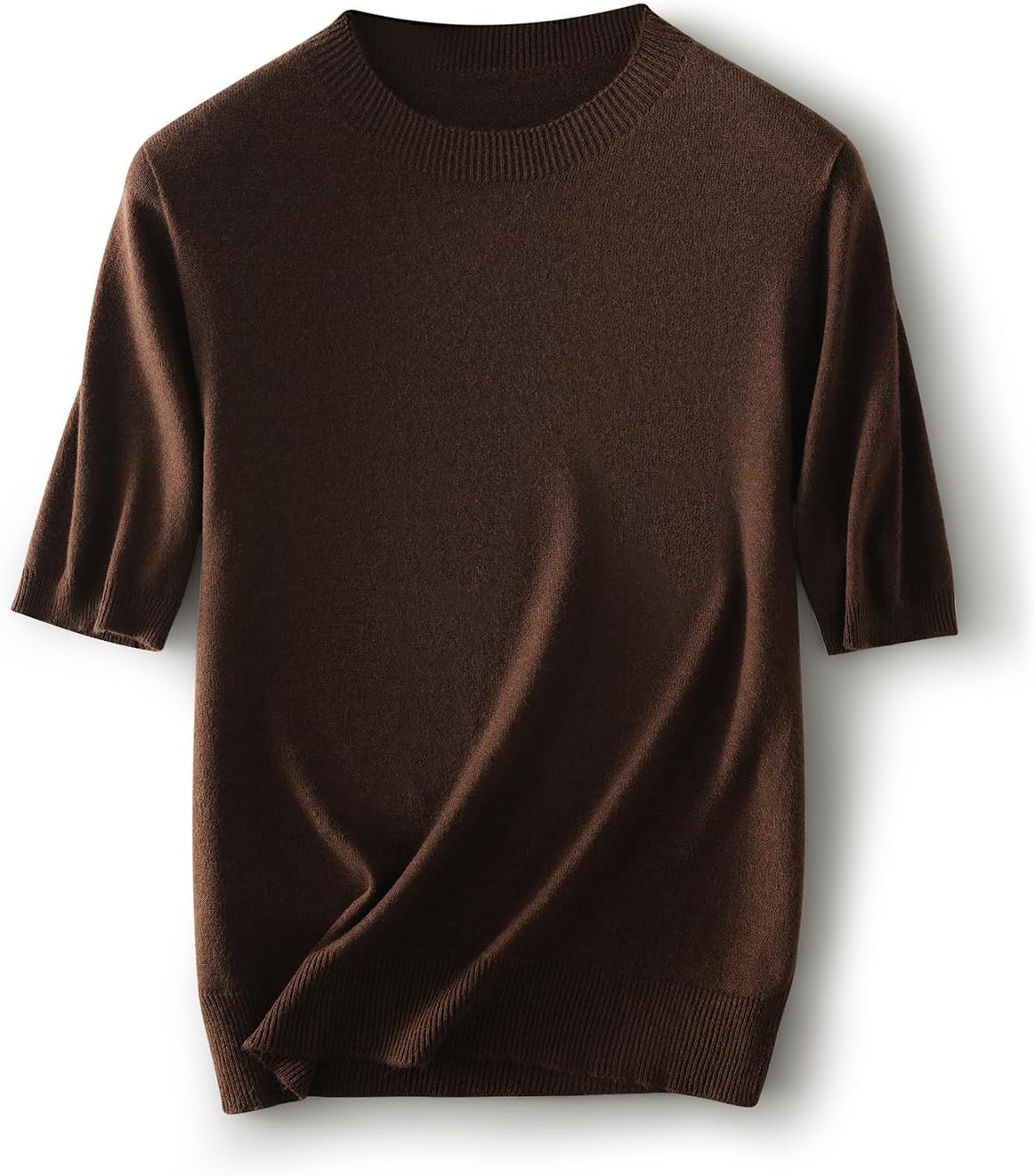 Women's Merino Wool Blend Sweater Fall Winter Crew Neck Short Sleeve First-Line Rea...