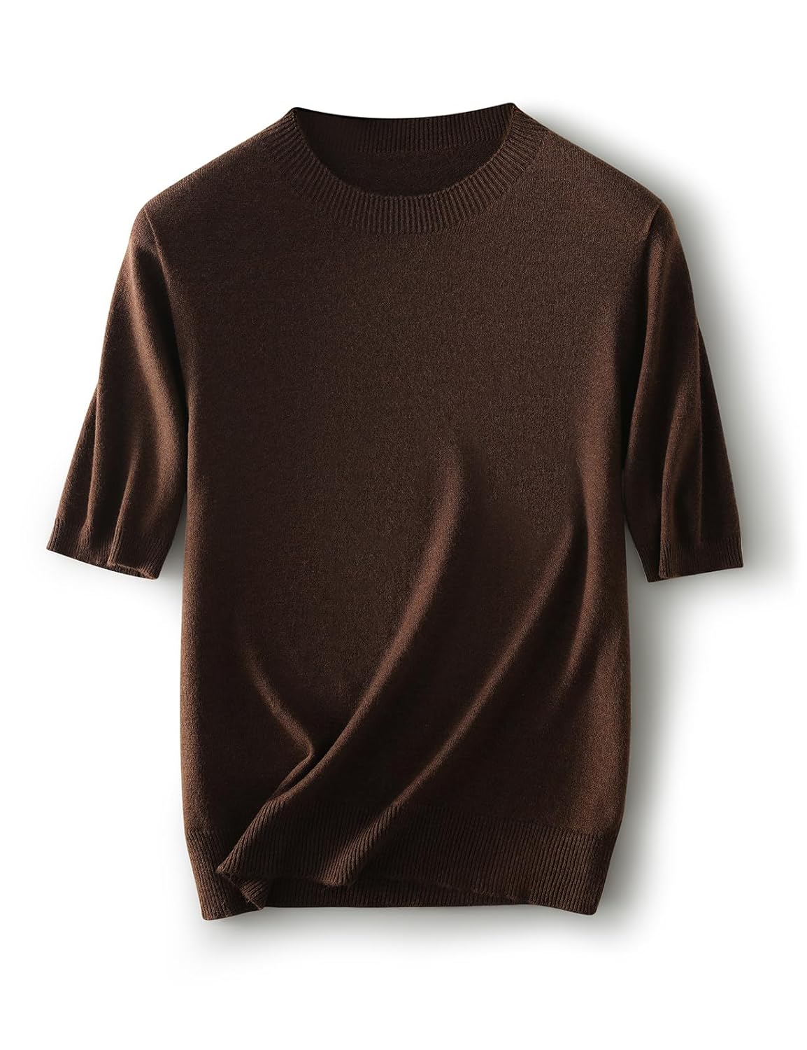 Womens Merino Wool Blend Sweater Fall Winter Crew Neck Short Sleeve First-Line Ready to Wear Seamless Knit Pullover