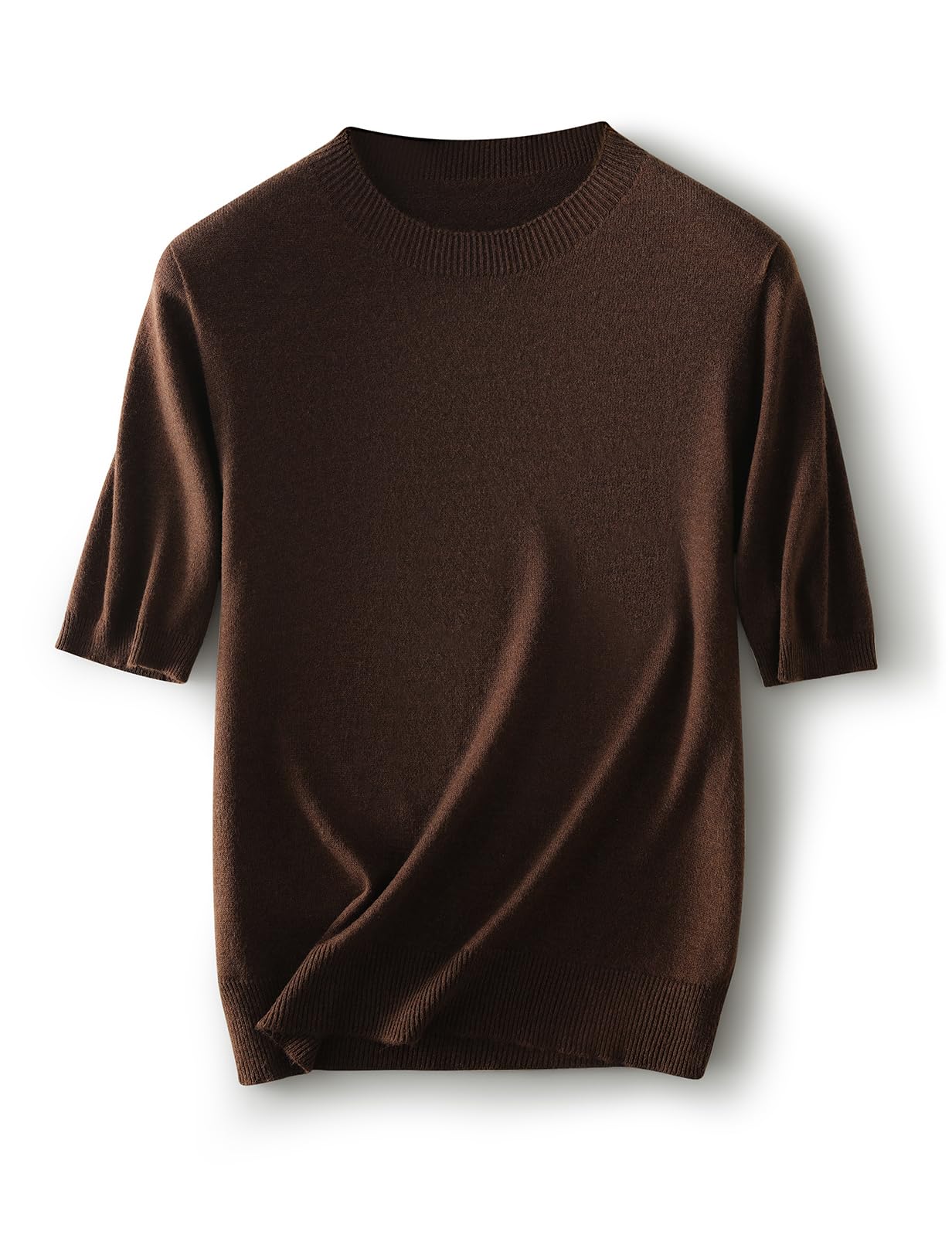 Womens Merino Wool Blend Sweater Fall Winter Crew Neck Short Sleeve First-Line Ready to Wear Seamless Knit Pullover