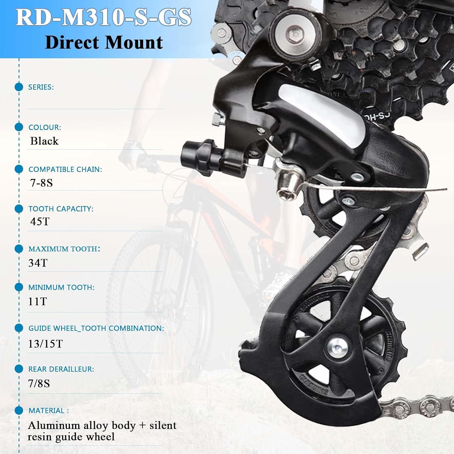 RD-M310 Rear Derailleur, 7/8 Speed Direct Mount for Mountain Bike and Road Bike, Universal Replacement for Most Models