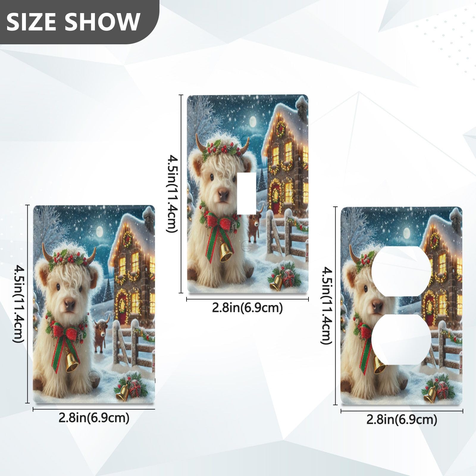 Cow Christmas Snow Light Switch Cover Decorative Receptacle Outlet Wall Plate Guard Plastic Wall Outlet Cover for Living Room Home Decor Kitchen (Duplex Outlets Cover)