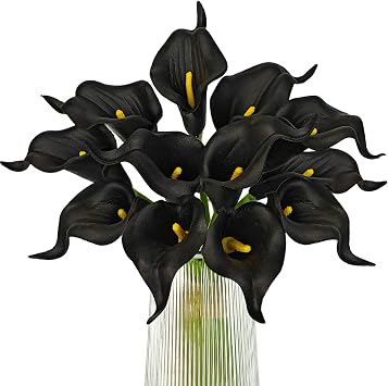 Letjolt, Artificial Black Calla Lily Flowers for Bridal Bouquets Blue Flower 12 Pcs Home Decor Fake Flowers Calla Lily Black