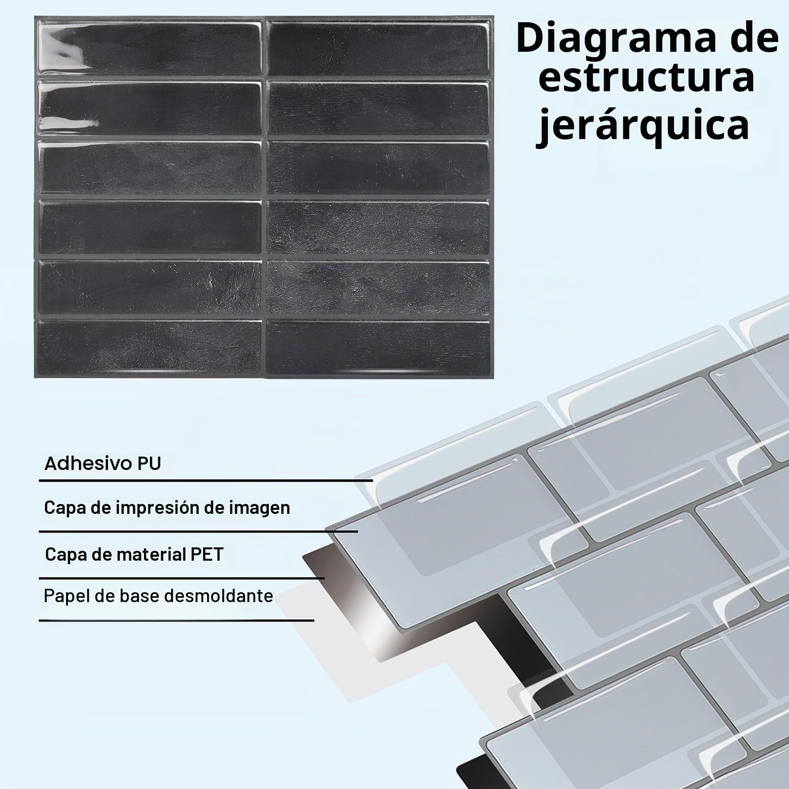 Pegatinas para azulejos, 10 unidades, 29 x 23 cm, autoadhesivas, resistentes al agua, para cocina, baño, decoración de pared (negro)