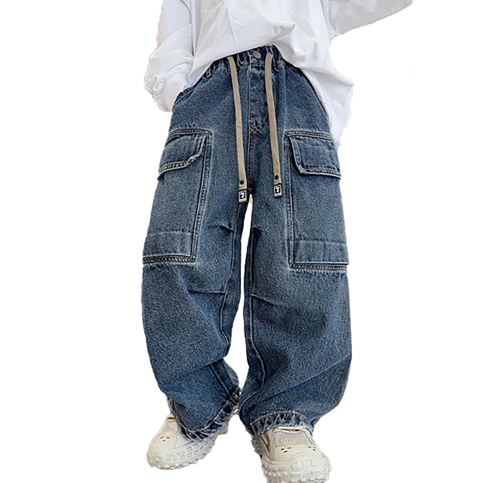 Pantalones cargo de niño vaqueros rectos cómodos de otoño e invierno con elástico 8