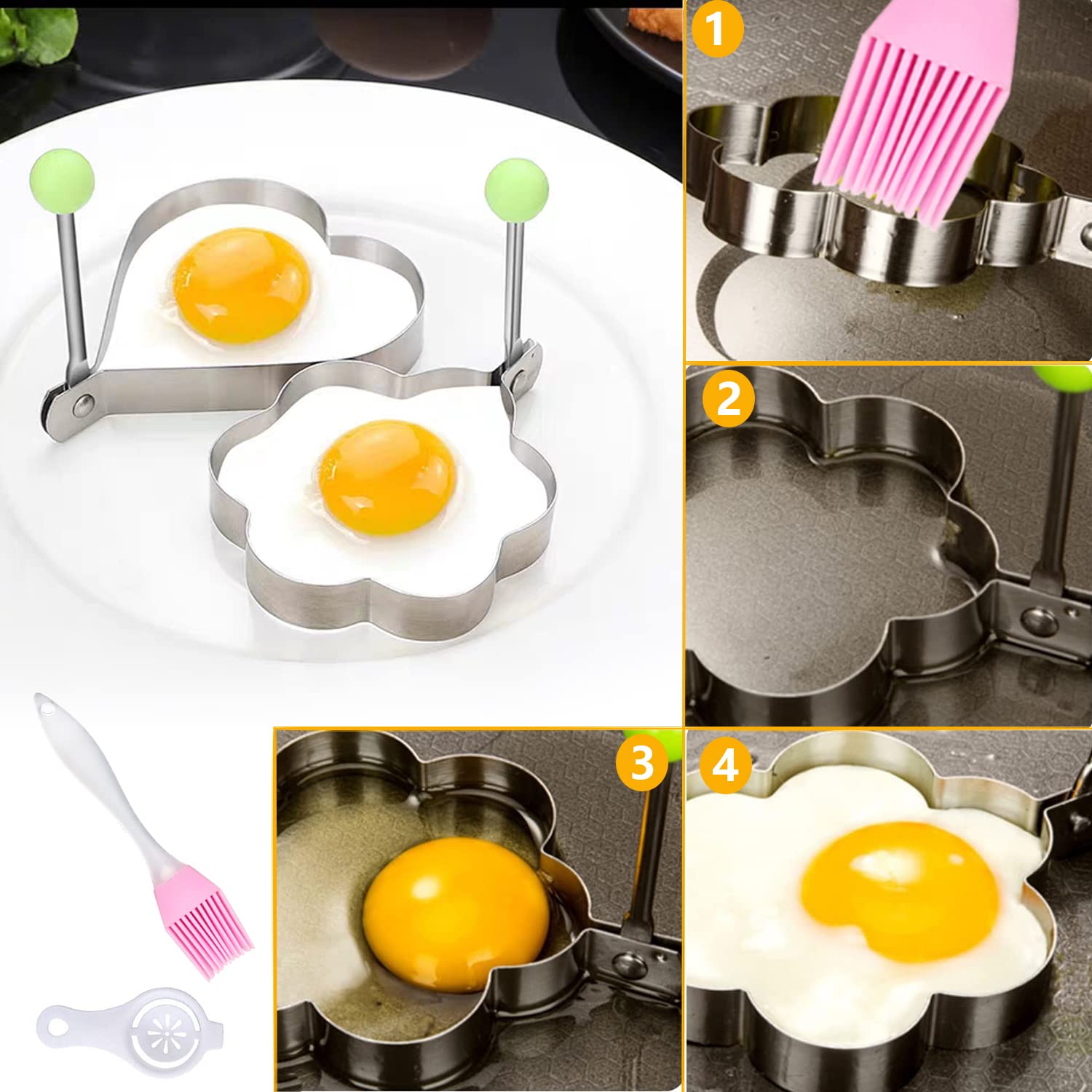 Stampo Per Frittata In Acciaio Inox 8 Pezzi - Forme Diverse Con Separatore E Pennello - Foto 9