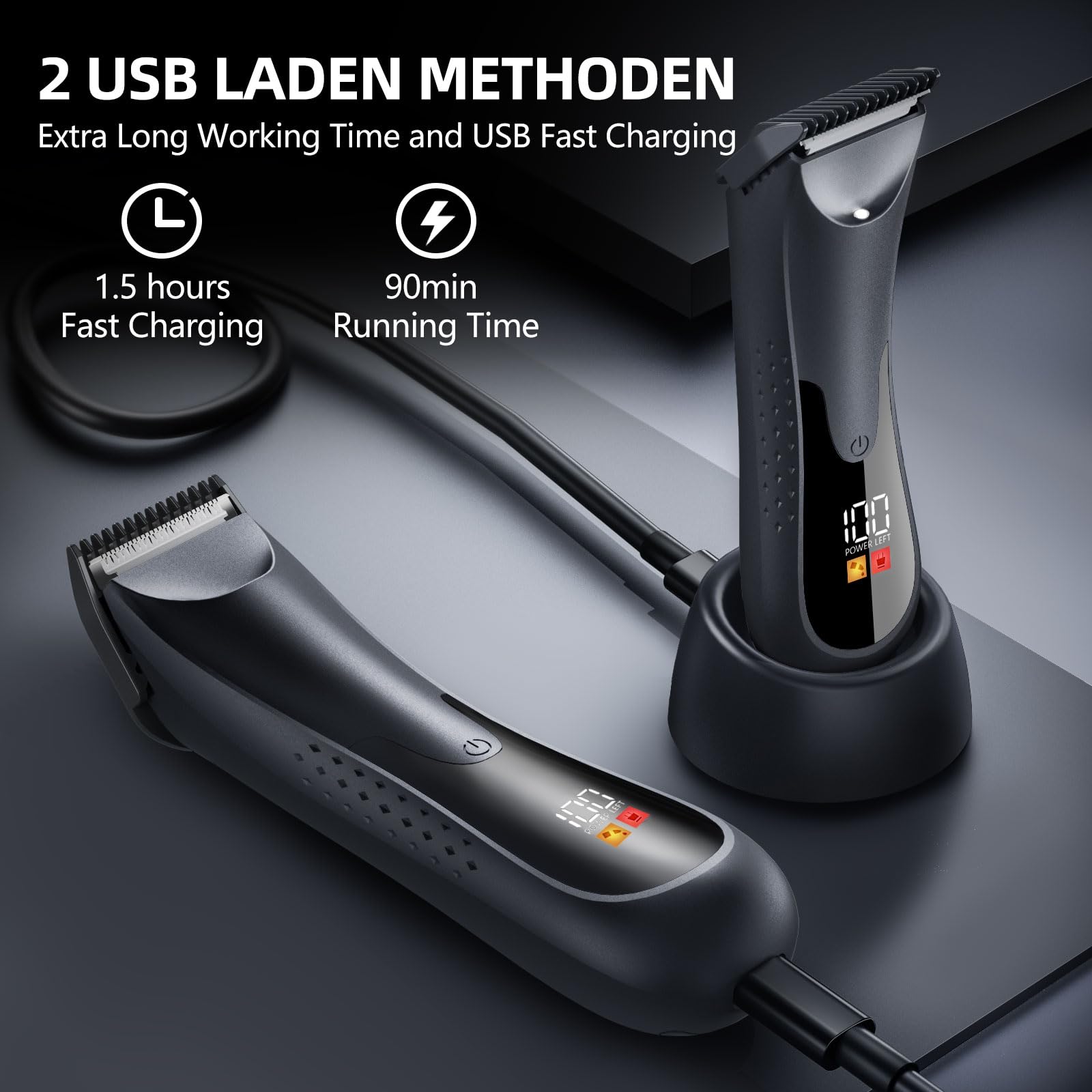 Vexloria Rasoio Elettrico Corpo Uomo, Depilatore Corpo con LED lampada e Display LCD, Lame in Ceramica, USB Ricaricabile Elettrico Rasoio Parti Intimo, Per Il Corpo, Intimo, Ascelle, Gambe R1