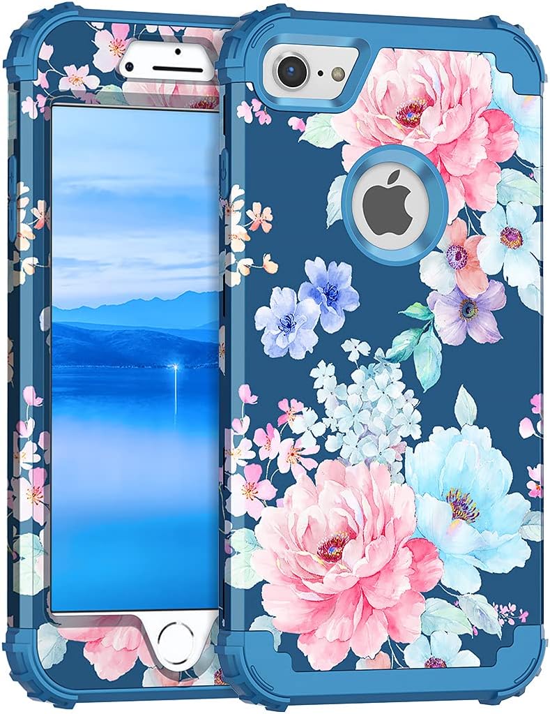 Rancasefor iPhone 8 Case,iPhone 7 Case,Three Layer Heavy Duty Shockproof Protection Hard Plastic Bumper +Soft Silicone Rubber Protective Case for Apple iPhone 8/7,Flower